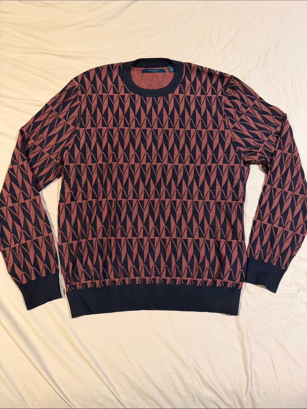 Perry Ellis Black & Rust Geometric Crewneck Sweater